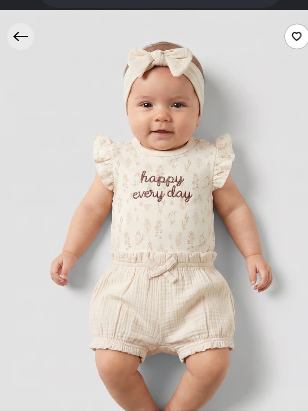 Baby neutral cream onesie shorts and bow headband NWT beige infant outfit